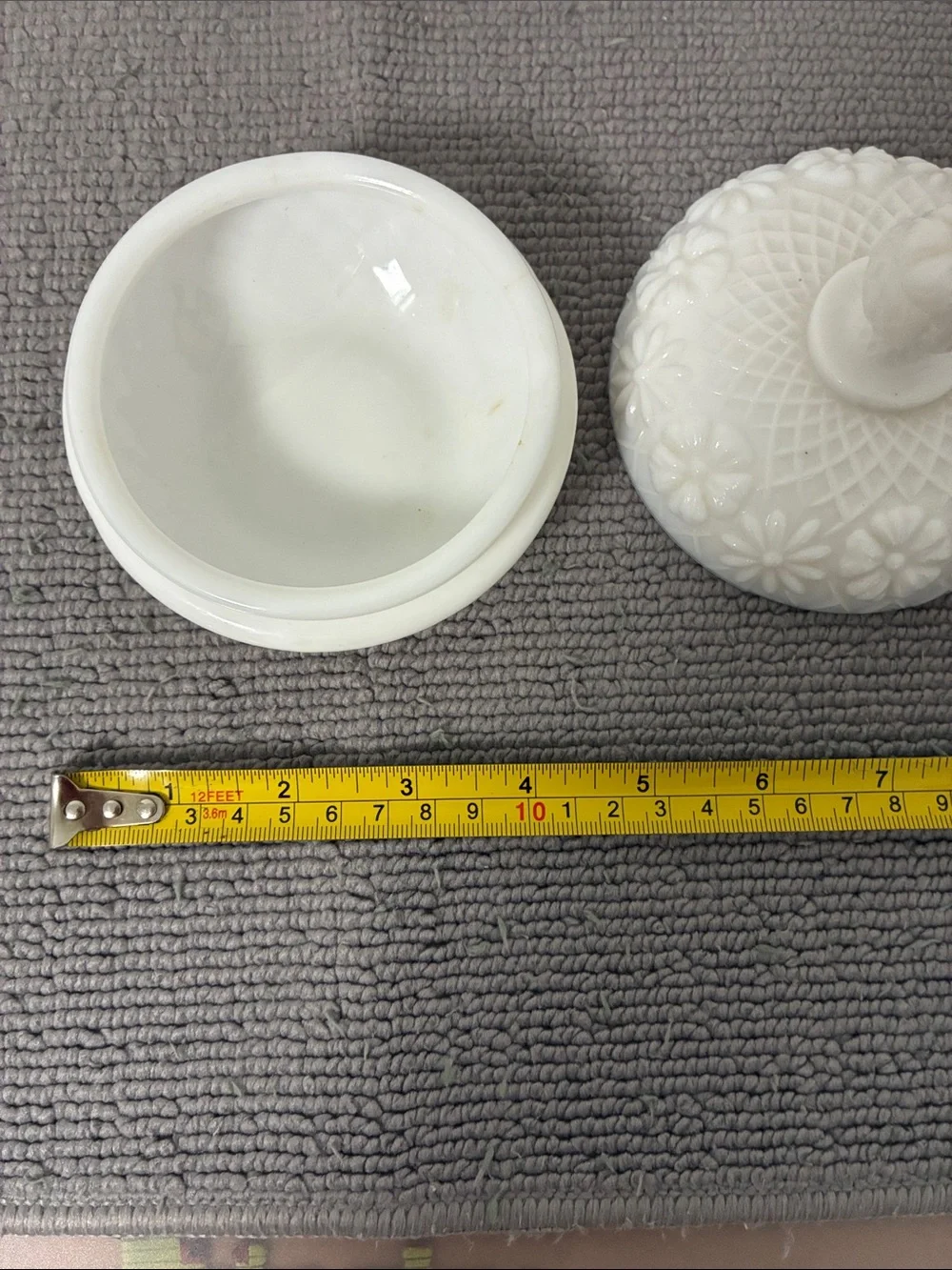 Vintage Milk Glass Floral Covered Trinket Dish - White